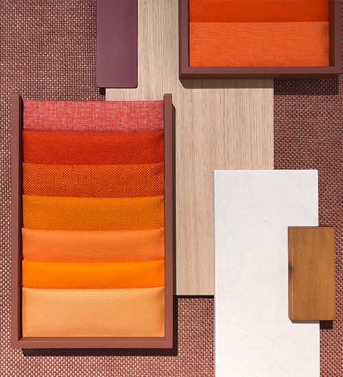 Textile palette with bright oranges. Andreu World