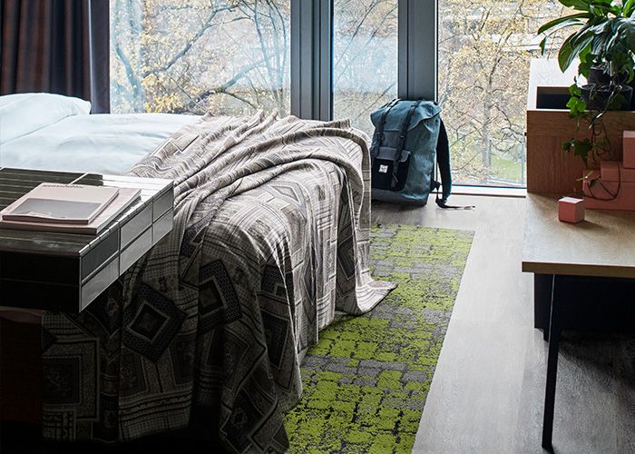 Adding character to the room with greens to complement the natural light. Products: Level Set – Grey Dune, Human Connections – Moss, Flint Moss